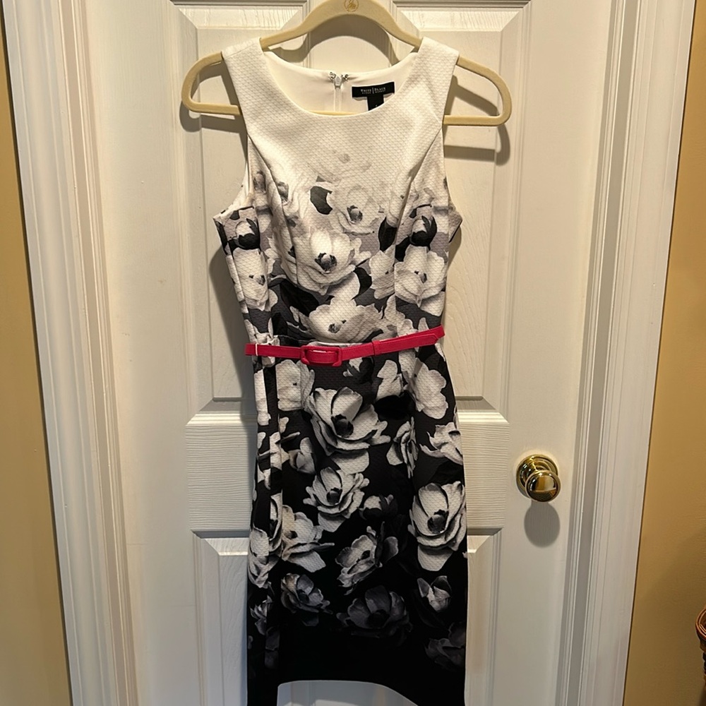 White House Black Market- quilted black and white floral dress
